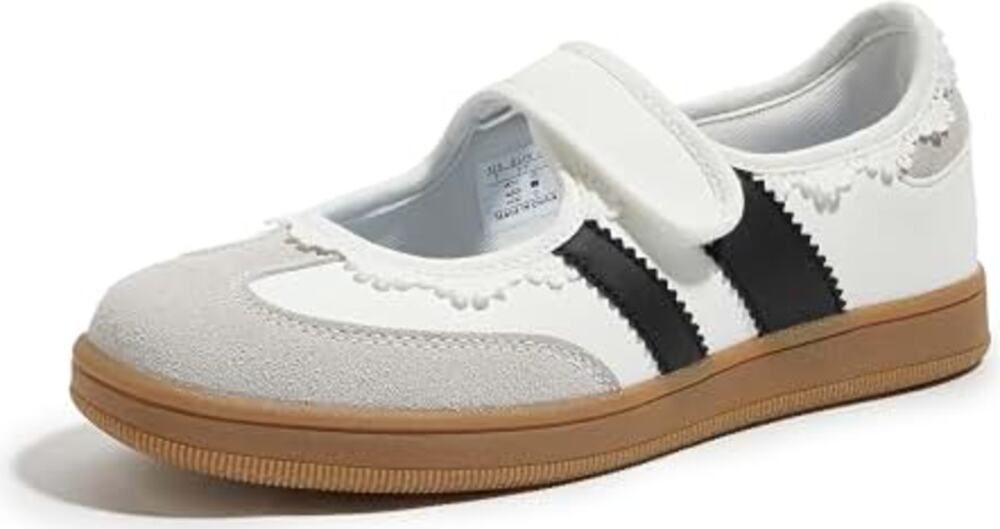 Leying Sporty Striped Ballet Flat Mary Jane Shoes Sneakers White Black 6